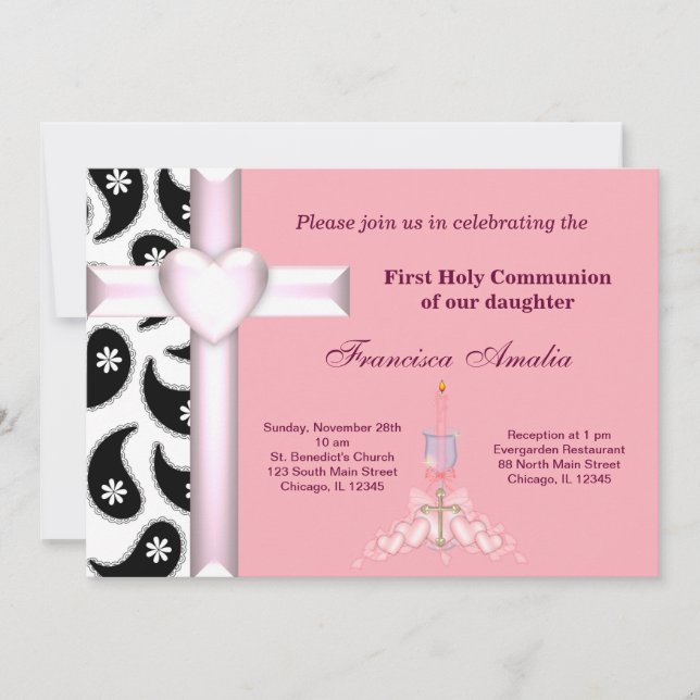 Damask Holy Communion Invitation (Front)