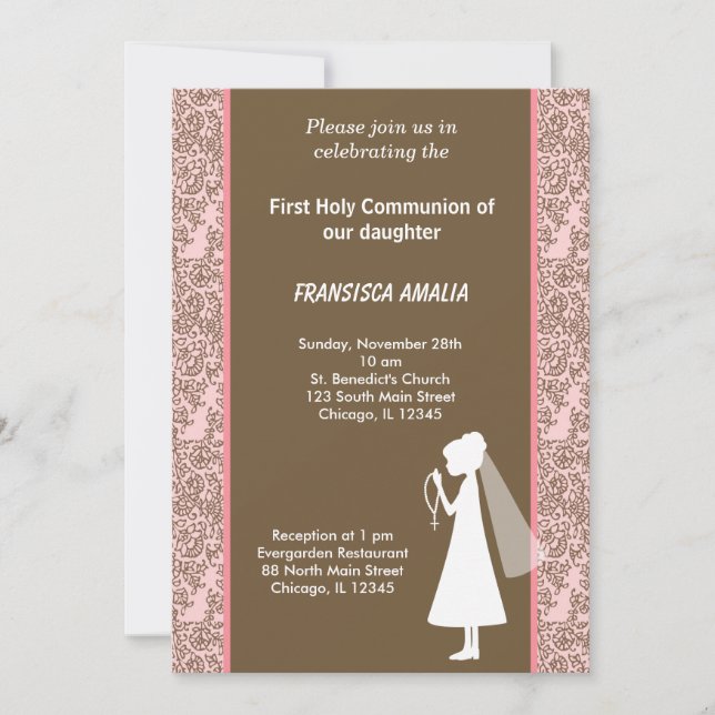 Damask Holy Communion Invitation (Front)