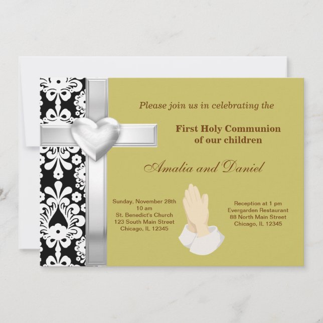 Damask Holy Communion Invitation (Front)