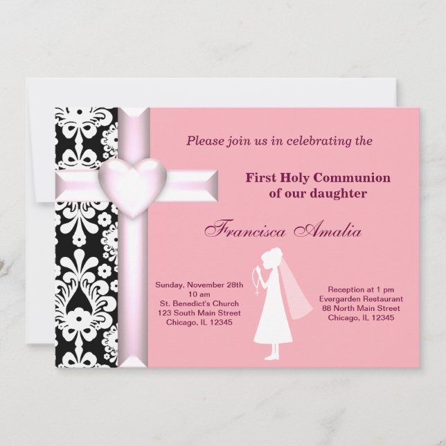 Damask Holy Communion Invitation (Front)