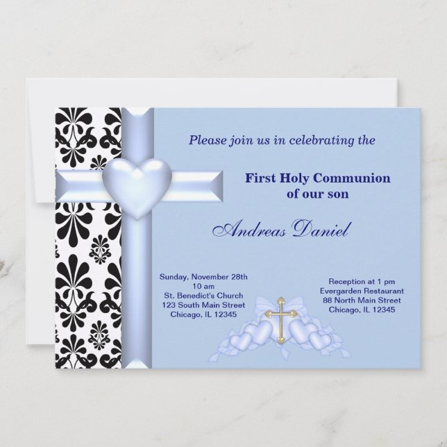 Damask Holy Communion Invitation (Front)