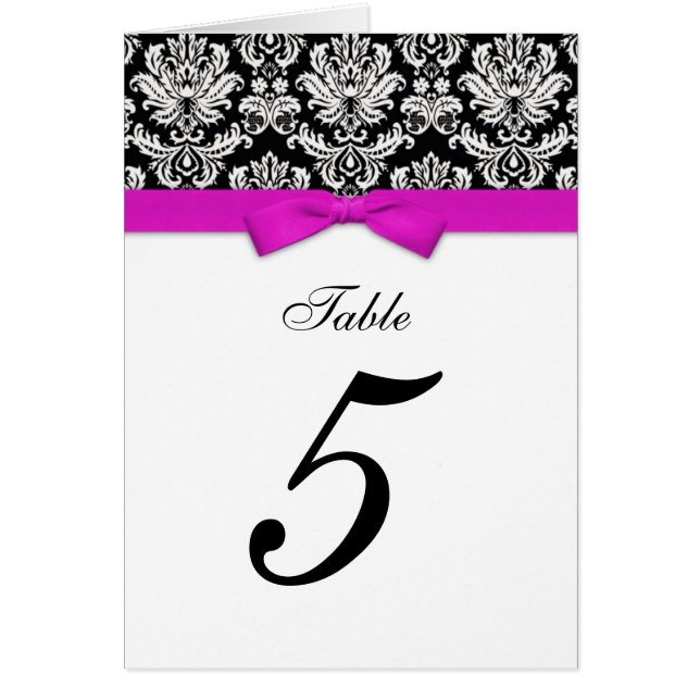 Damask Hot Pink Bow Table Seating Number (Front)