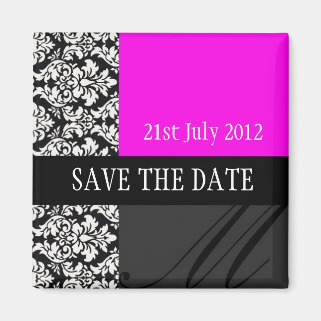 Damask hot pink Save The Date Magnet (Front)