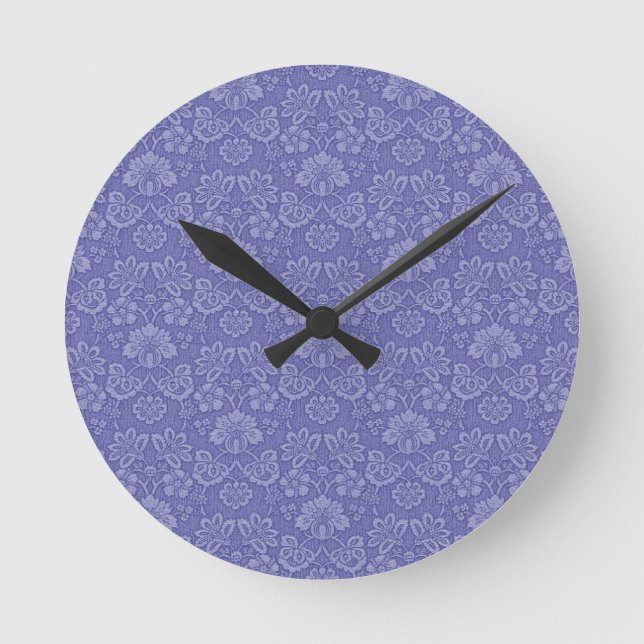 Damask in Blue Round Clock (Front)