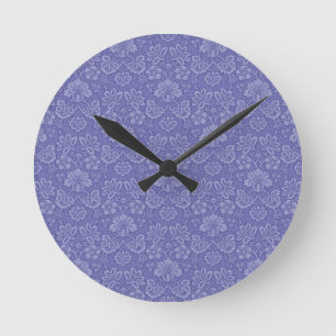 Damask in Blue Round Clock