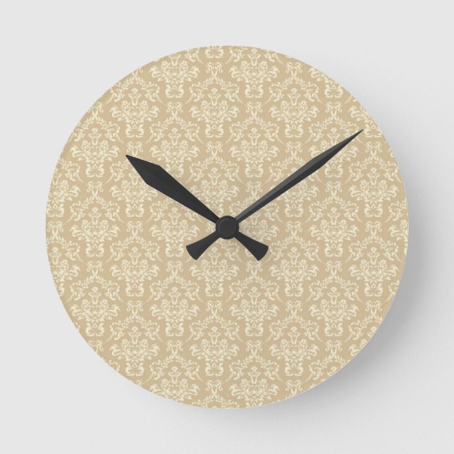 Damask in cream colour round clock (Front)
