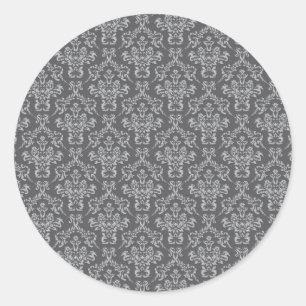 Damask in Grey Classic Round Sticker