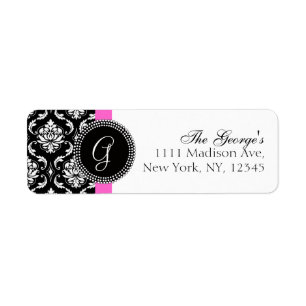 Damask Initial Pink Wedding Address Label