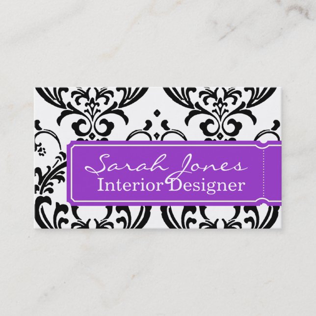 Damask Interior Design Business Card Purple (Front)