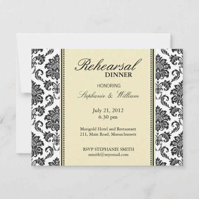 Damask Ivory Rehearsal Dinner Card (Front)