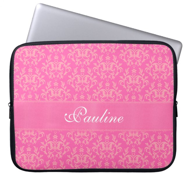 Damask "Kangaroo Paw" named pink laptop case (Front)