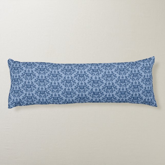 Damask Kangaroo Paws and heart blue long pillow (Back)