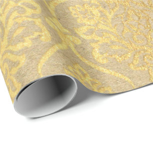 Damask Kraft Gold Natural Royal Antonietta Elegan Wrapping Paper
