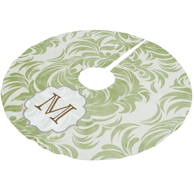 Damask Lace Print Monogram Initial Tree Skirt (Angled)