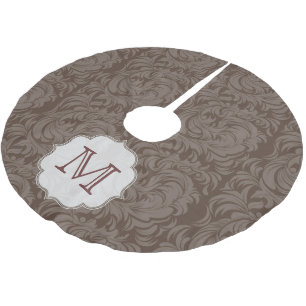 Damask Lace Print Monogram Initial Tree Skirt