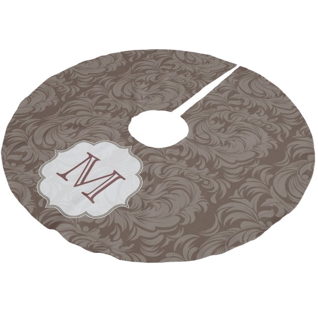 Damask Lace Print Monogram Initial Tree Skirt (Angled)