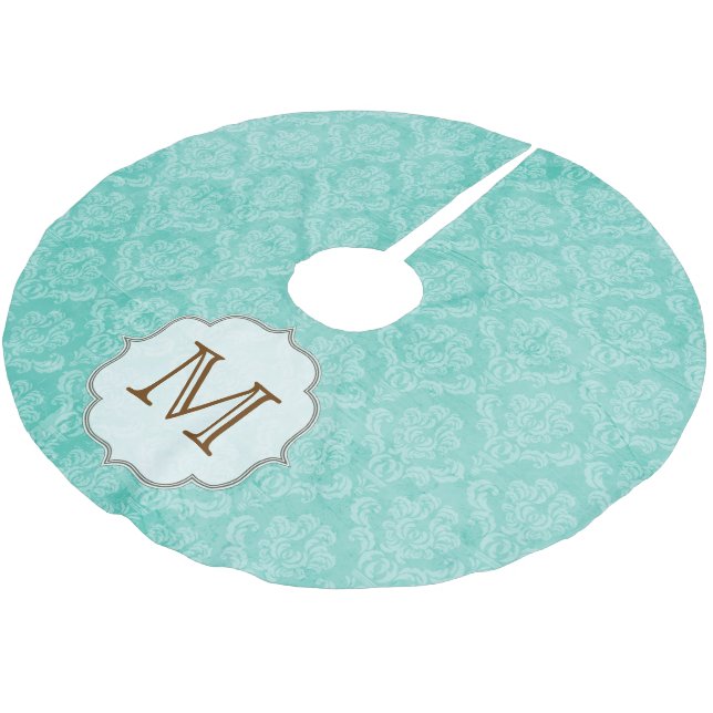 Damask Lace Print Monogram Initial Tree Skirt (Angled)
