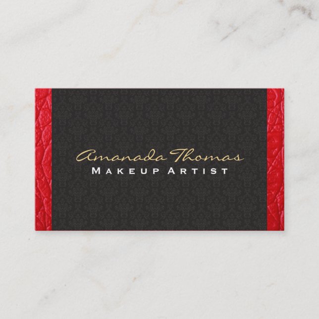 Damask / Leather Trim | Chic, Luxe Business Card (Front)