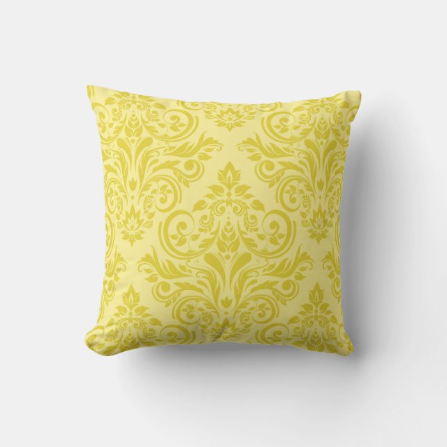 Damask - lemon yellow cream cushion (Front)