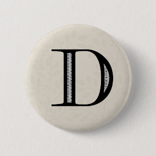 Damask Letter D - Black 6 Cm Round Badge