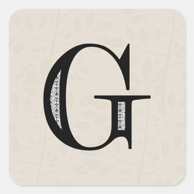 Damask Letter G - Black Square Sticker (Front)