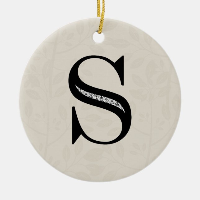 Damask Letter S - Black Ceramic Tree Decoration (Front)