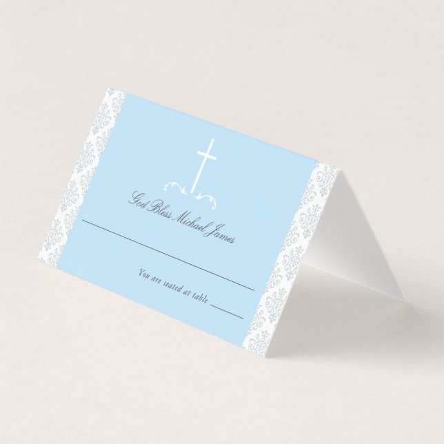 Damask Light Blue Religious Cross Seating (Front)
