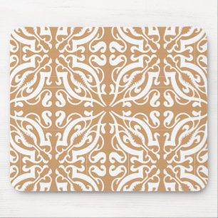 Damask - Light Brown & White Mouse Pad