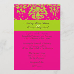 Damask/lime green/hot pink invitation