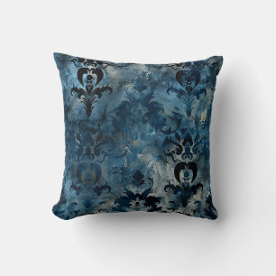 Damask luxury grunge classic texture deep blue cushion