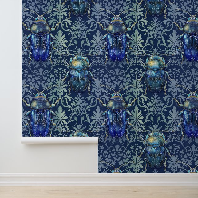 Damask luxury texture of green blue insect bug wallpaper (Application)