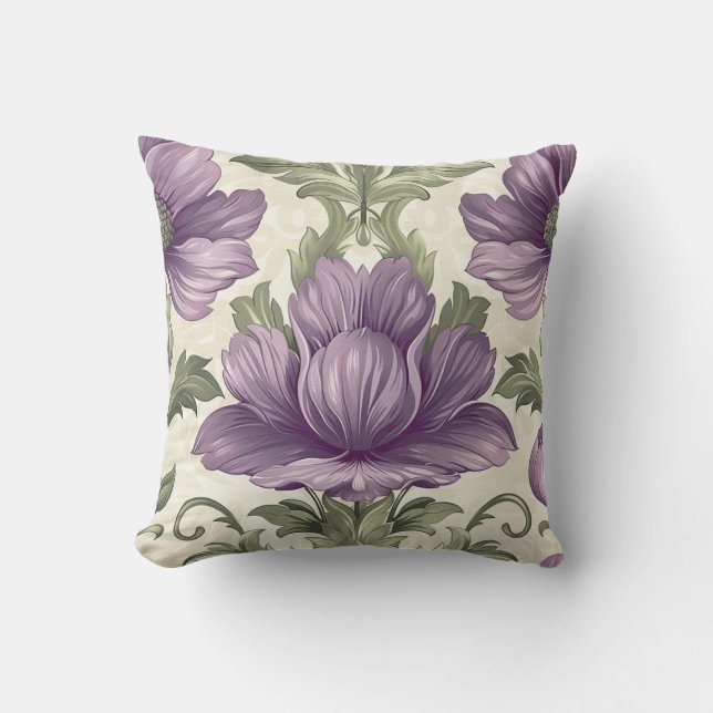Damask luxury texture of purple decorative flower cushion (Front)