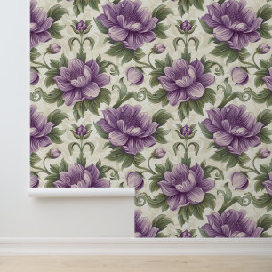 Damask luxury texture of purple viola blossom wallpaper