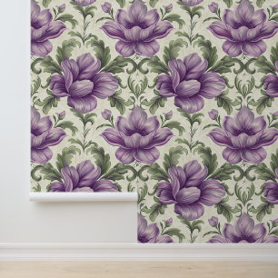 Damask luxury texture of purple viola blossom wallpaper