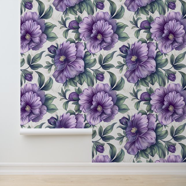 Damask luxury texture of purple viola blossom wallpaper (Application)