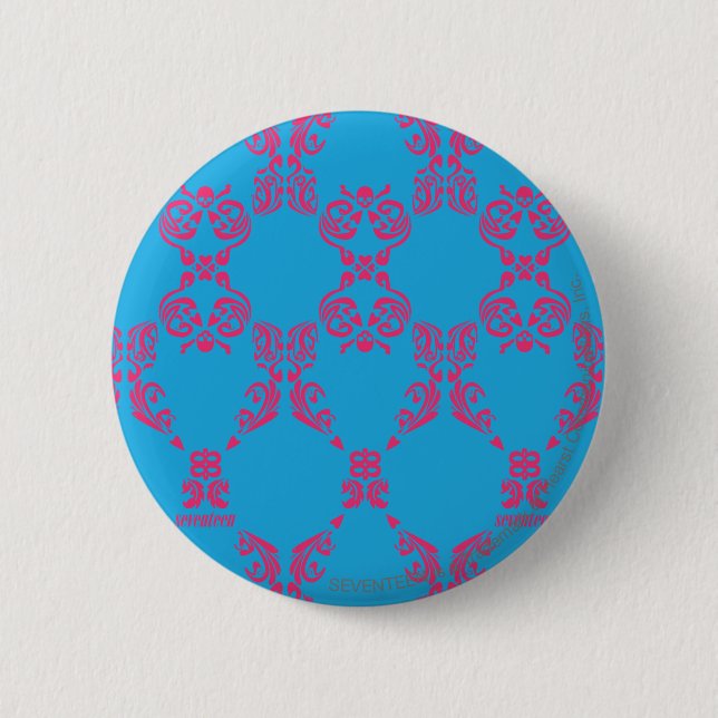 Damask Magenta-Aqua 6 Cm Round Badge (Front)
