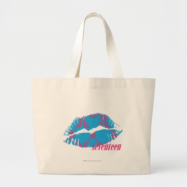 Damask Magenta-Aqua Large Tote Bag (Front)