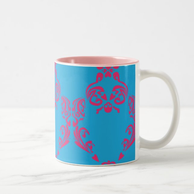 Damask Magenta-Aqua Two-Tone Coffee Mug (Right)