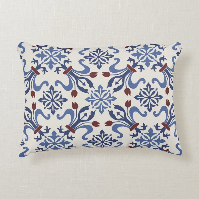 Damask Majolica Pottery Tile Design Decorative Cushion (Front)