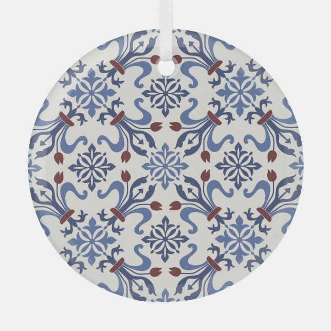 Damask Majolica Pottery Tile Design Glass Tree Decoration (Front)