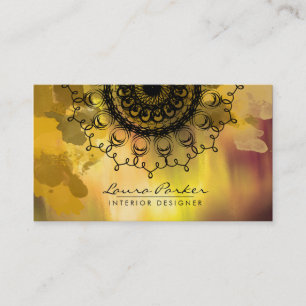Damask Mandala Watercolor Gold Elegant Artist Business Card
