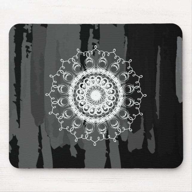 Damask MandalaBlack and White Watercolor Mouse Pad (Front)