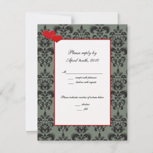 Damask Matching RSVP Cards Red Trim and Hearts