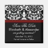 Damask Merlot Red Save The Date Magnet