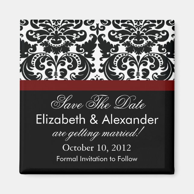 Damask Merlot Red Save The Date Magnet (Front)