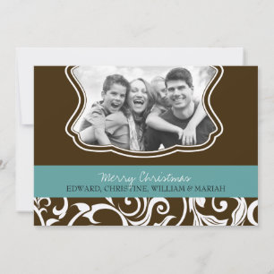 Damask Merry Christmas Family Photo Holiday Card