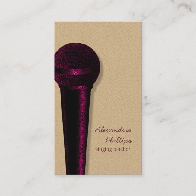 Damask Microphone Business Card, Dark Pink Card (Front)