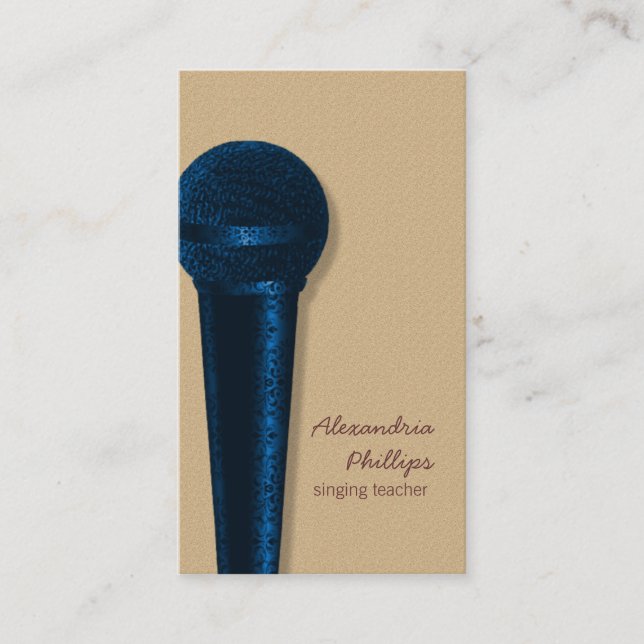 Damask Microphone Business Card, Royal Blue Card (Front)