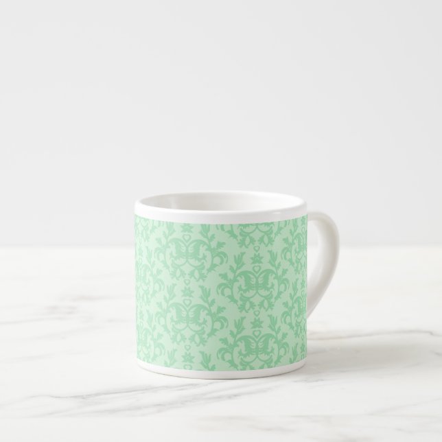 Damask mint green espresso mug (Front Right)