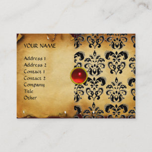 DAMASK MON RED RUBY,Parchment Business Card